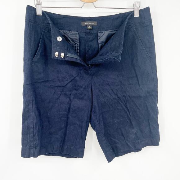 Ann Taylor‎ Womens Summer Casual Linen Blend Chino Bermuda Shorts Size 8 Navy - Picture 7 of 7